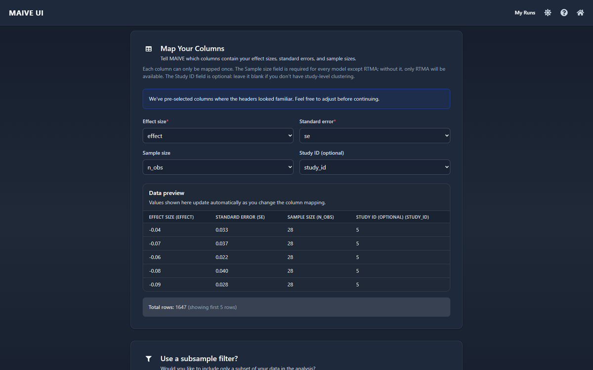Backup: upload and column mapping